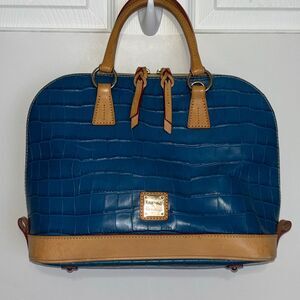 Dooney & Bourke croco embossed leather purse/bag Zip Zip satchel Marine blue